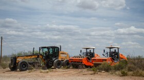 Construction equipment sits on the side of Chispa Road in Jeff Davis County on April 1, 2026.