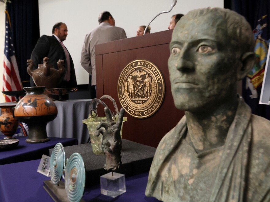 The Bronze Bust of a Man displayed at the repatriation ceremony.