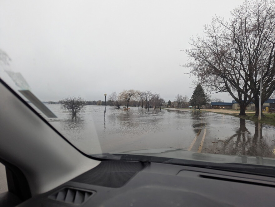Flooded road in the city of Cadillac.