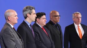 Bob Daiber, state Sen. Daniel Biss, J.B. Pritzker, Tio Hardiman, and Chris Kennedy