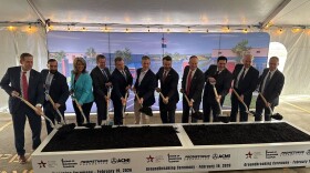 Senators Todd Young and Jim Banks, as well as U.S. Rep. Mark Messmer and a slew of defense contractors break ground on the new industrial hub.