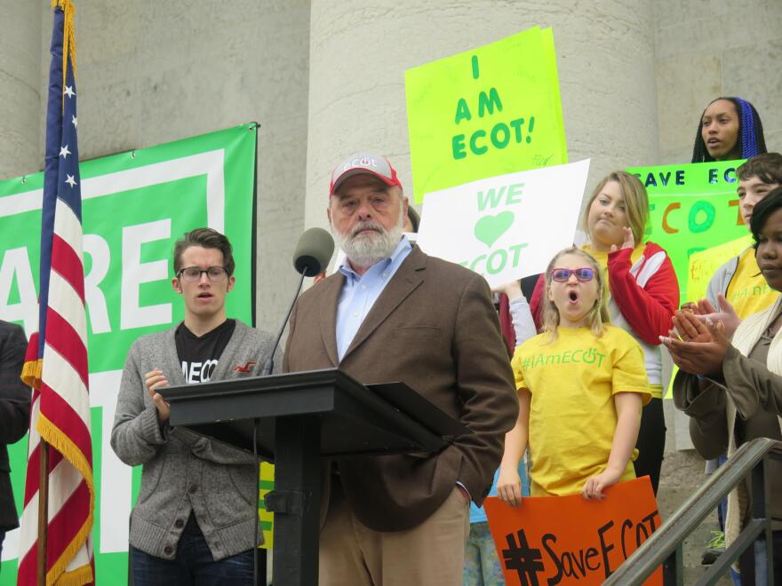 ECOT founder Bill Lager speaks to the crowd of students, parents and teachers earlier this year.