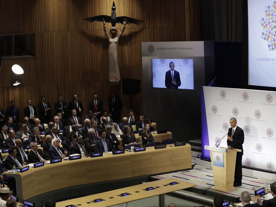 President Obama speaks during a summit on refugees at the U.N. on Sept. 20. The president has increased the target number for U.S. settlement to 110,000 refugees from the world's most vulnerable populations.