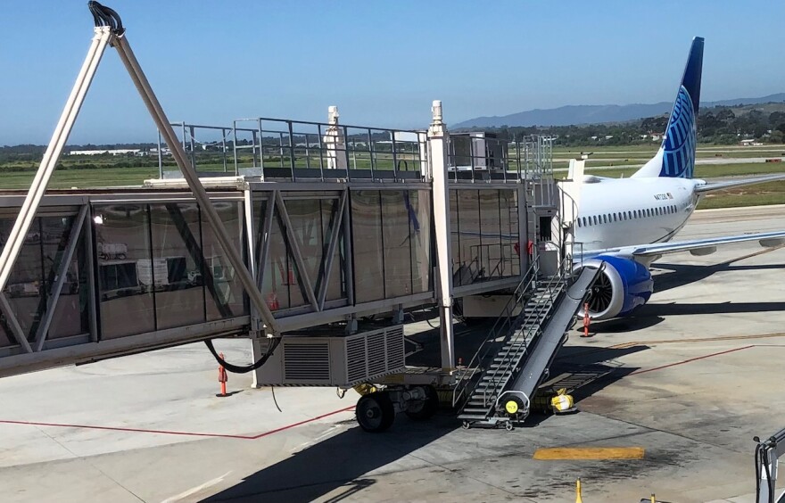 The inaugural United Airlines Chicago to Santa Barbara flight arrives at Santa Barbara Airport Monday morning.