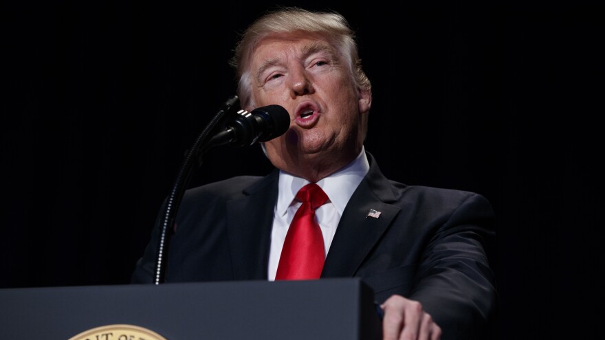 President Trump, at the National Prayer Breakfast in Washington, D.C., on Thursday, pledged to "totally destroy" a law that bars political activity by religious institutions.