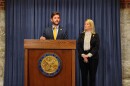 Ryan Spain speaking at a press conference about a six month gas sales tax pause at the capitol in Springfield on April 4th, 2026.