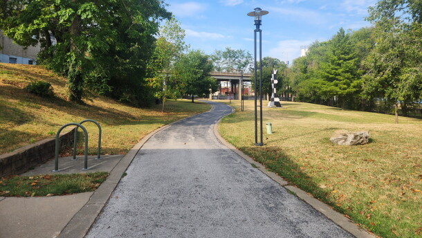 Part of the Jordan Creek Greenway in downtown Springfield, Mo. (Photo taken September 30, 2026)