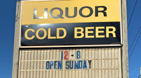 The sign outside The Beverage Shop in Ellettsville, Ind.