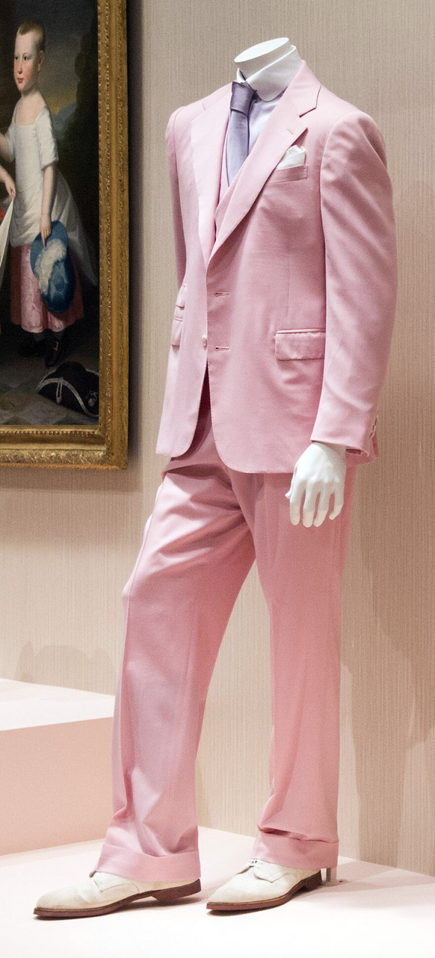A copy of the Ralph Lauren suit made for Robert Redford in the 1974 film version of F. Scott Fitzgerald's <em>The Great Gatsby.</em>