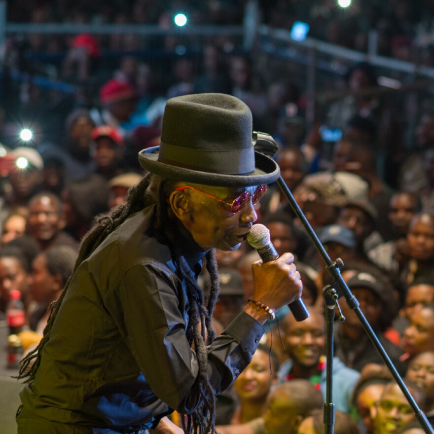 Thomas Mapfumo performing in Harare, Zimbabwe for the first time since 2004 on April 28, 2018.