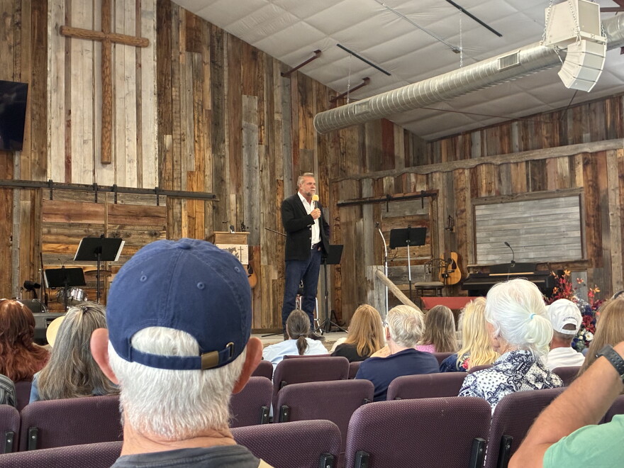 GOP gubernatorial nominee Victor Marx appears at a campaign whistle stop hosted by Cowboy at the Cross Church.
