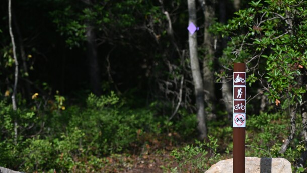 A trailhead signs marks the entrance to the Catawissa Recreation Area’s southern portion single-track riding trail. 