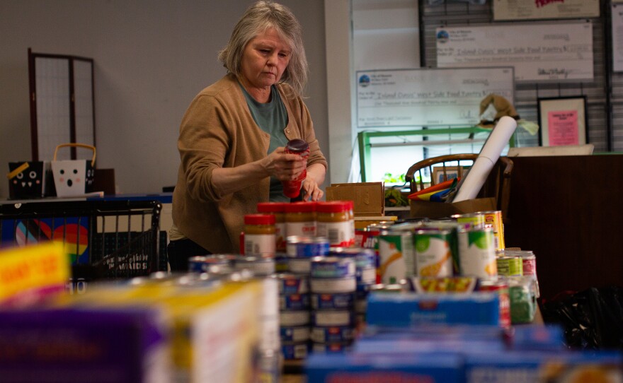 Janna Jones, manager at the West Side Food Pantry in Moscow, sorts donations on Thursday, Oct. 30, 2025.