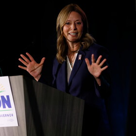 Democratic gubernatorial candidate Dr. Amy Acton speaks at a primary election night campaign event after winning the party's nomination for governor Tuesday, May 5, 2026, in Columbus, Ohio.