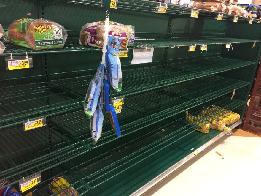 An empty supermarket shelf on Thursday, January 5, 2016. Triangle area residents prepared for the first major snowstorm of the season by stocking up on the basics. 