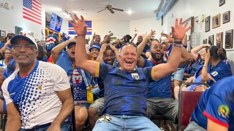 Cape Verde fans react while watching the