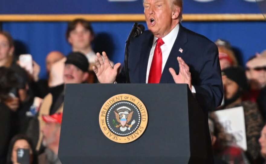 President Donald Trump speaks to supporters at Mount Airy Casino Resort on Tuesday.