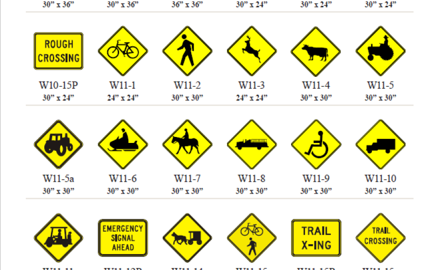 A grid of yellow traffic warning signs