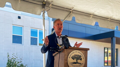 Gov. Ned Lamont speaking about the benefits of Transit Oriented Developments at the grand opening of a largely affordable apartment complex in Naugatuck October 26, 2026.