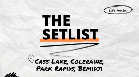 "The Setlist" and "Cass Lake, Coleraine, Park Rapids, Bemidji" over a crumpled paper background