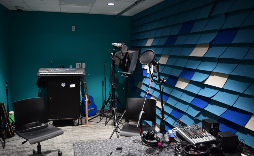 One area in the makerspace available to any patrons to use is a recording studio.