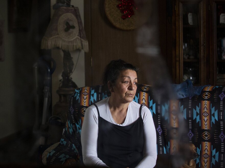 Wilma Fleury sits in her home in Browning, Montana on April 24, 2021.