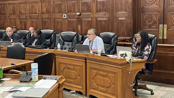Akron's independent police auditor Anthony Finnell gives a report to the city's police oversight board during a meeting at city hall on Sept. 17, 2025.
