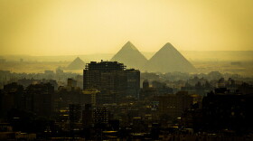 Cairo skyline, including the pyramids at Giza 9/2/2010