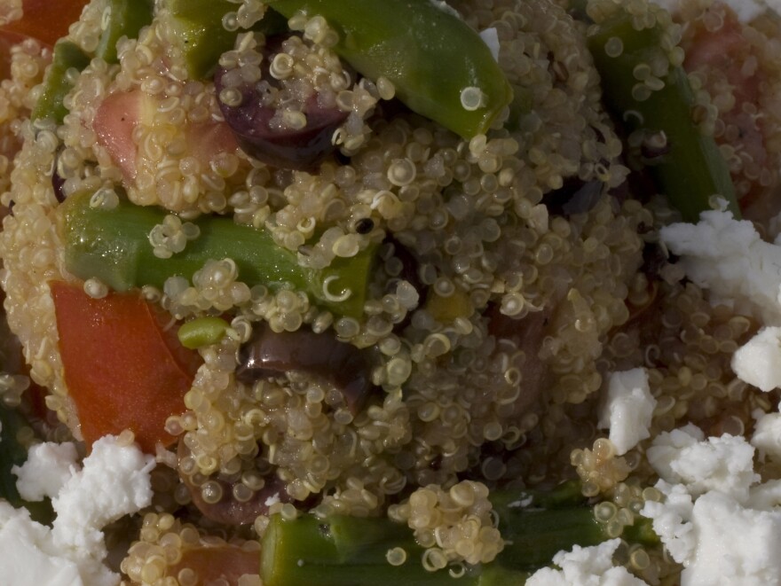 A salad of asparagus and quinoa, a superfood prized for its nutty taste, satisfying texture and protein content.
