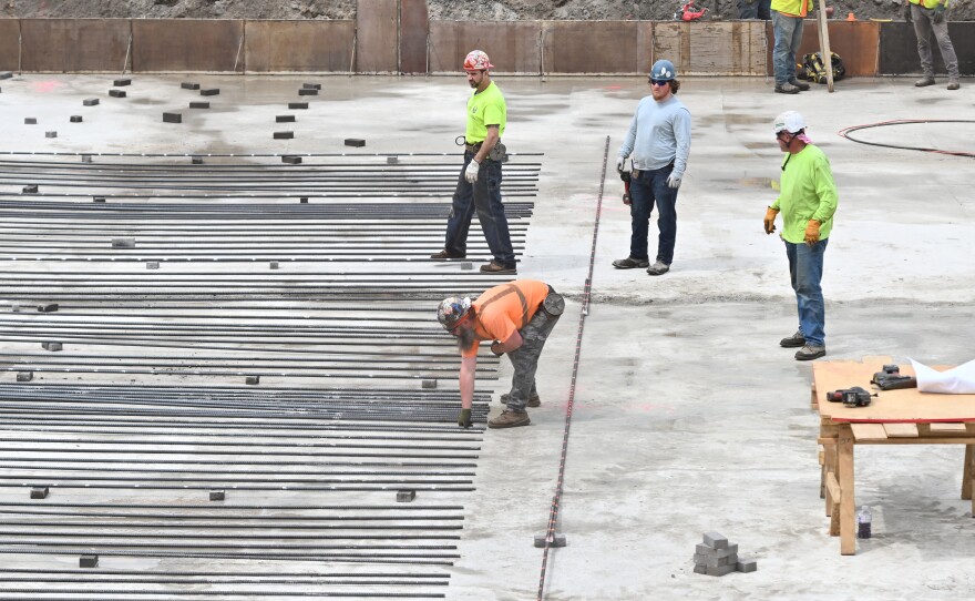 Crews work on Lackawanna College's future Center for Technology Innovation in Scranton.
