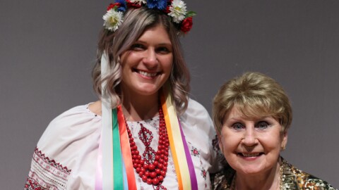 Lidia Kyrychenko Drake, right, and Katrina Zens at their StoryCorps Northwest recording.