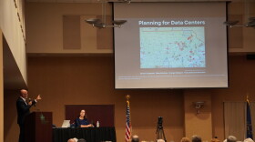 State Reps. Scott Barger (left) and Andrea Verobish (right, behind table) held an informational meeting on data centers Thursday, Sept. 24, 2026 at the Blair County Convention Center.