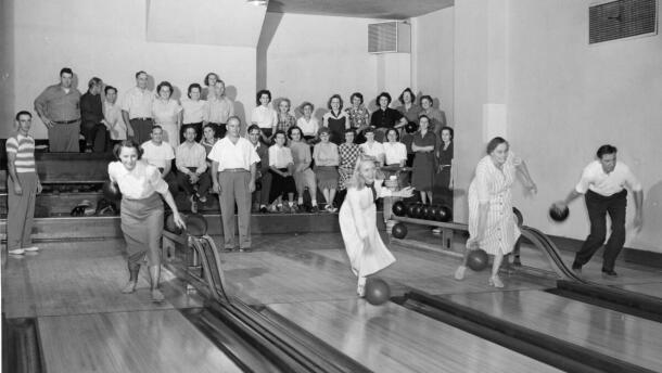 People bowling at an alley
