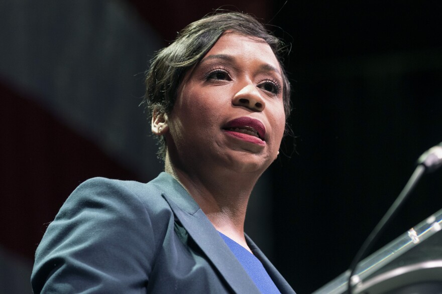 Former Boston City Councilor and candidate for state attorney general Andrea Campbell speaks during the state's Democratic party convention, June 4, 2022, in Worcester, Mass. Campbell prevailed over labor attorney Shannon Liss-Riordan in the Democratic primary on Tuesday, Sept. 6.