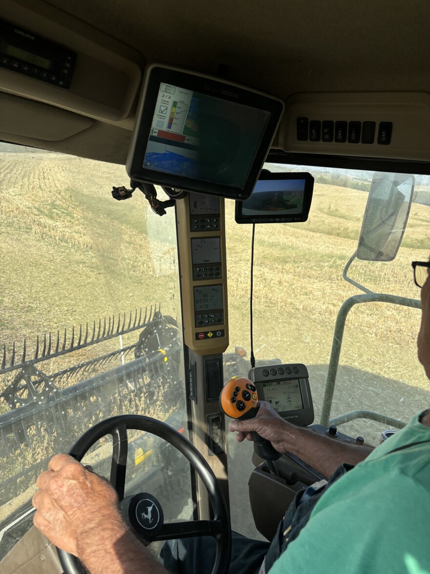 Computers in Blake Hurst's combine calculate yields in live time.