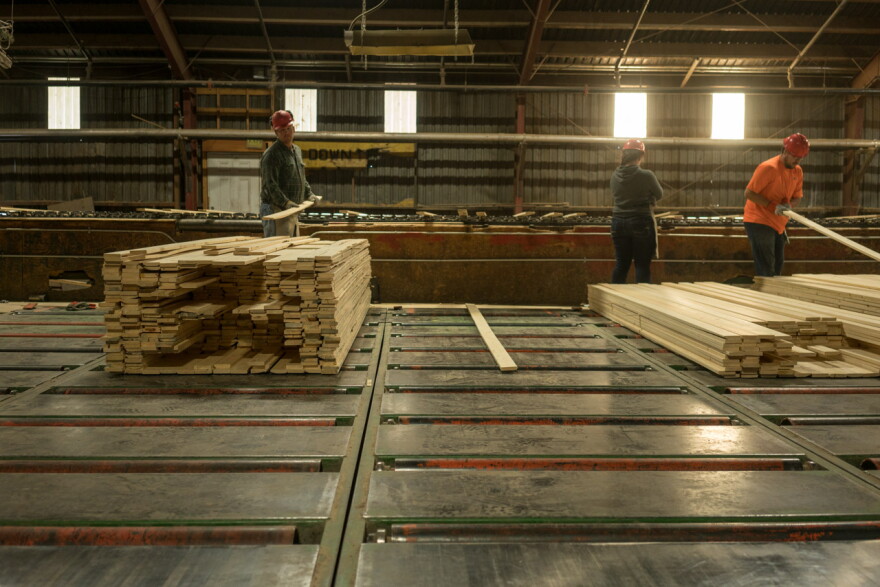 Workers sorting lumber at Pyramid