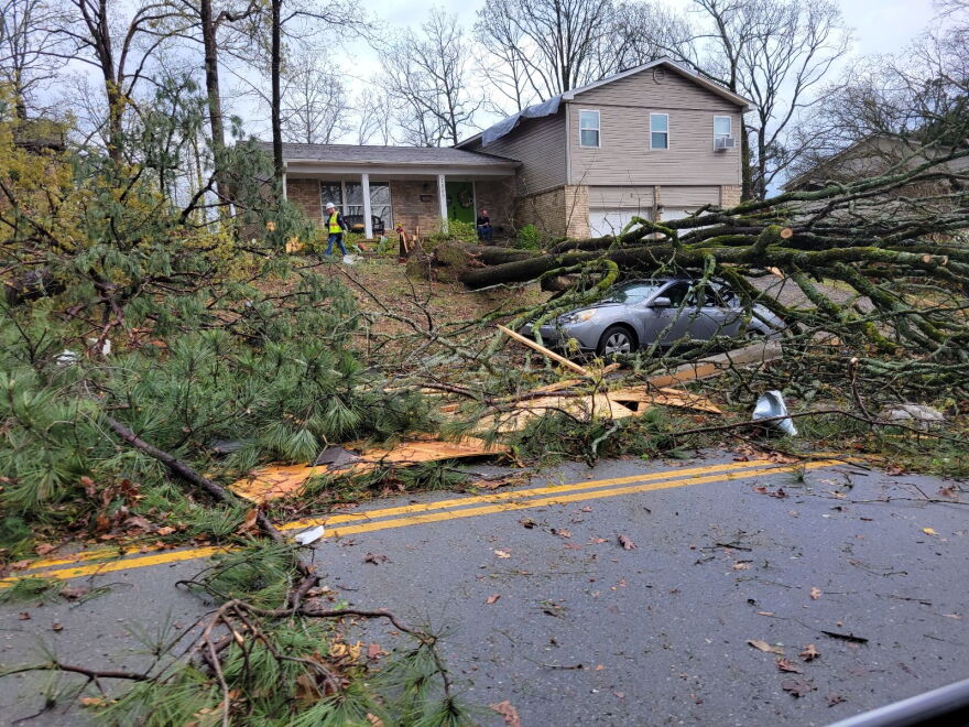 Damage is shown in several images taken early Friday afternoon in Little Rock's Colony West neighborhood.