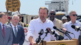 U.S. Senator Chris Murphy at State Pier on Monday, August 25.