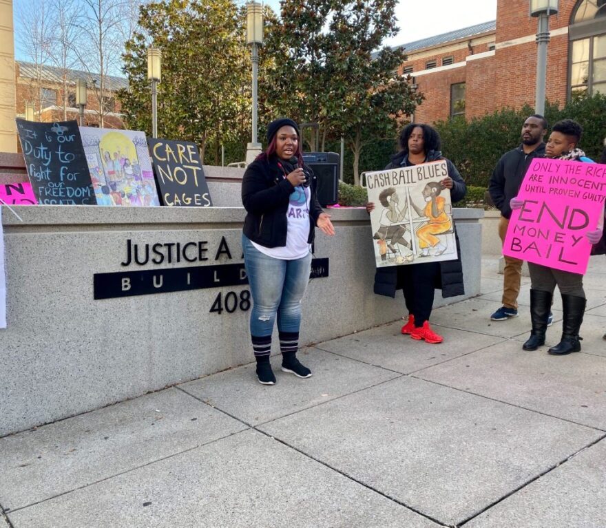 Advocates for bail reform protest outside the Justice A.A. Birch Building in downtown Nashville in 2019.