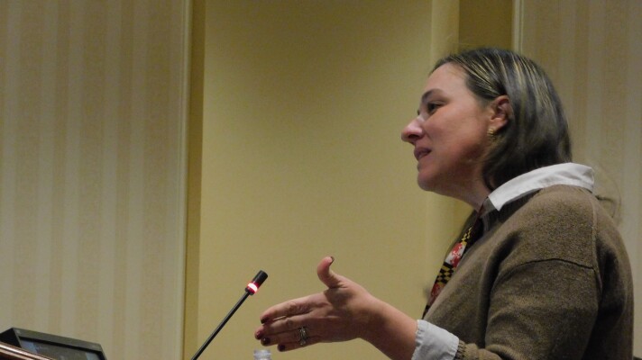 Acting Secretary of the Maryland Department of Juvenile Services Betsy Fox Tolentino testifies in favor of the Youth Charging Reform Act on Feb. 4, 2026, in the Miller Senate Building in Annapolis, Md.