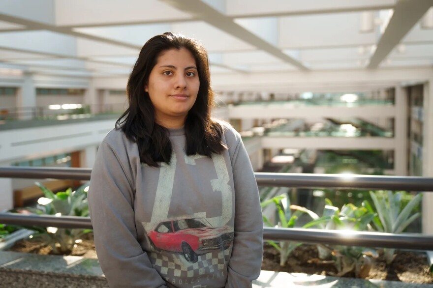 Leandra Cardenas, a psychology student, inside University Hall at the Loyola Marymount University campus in the Westchester neighborhood of Los Angeles on Jan. 17, 2025.
