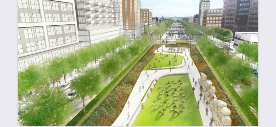 Rendering of recessed highway along the I-65 stretch.