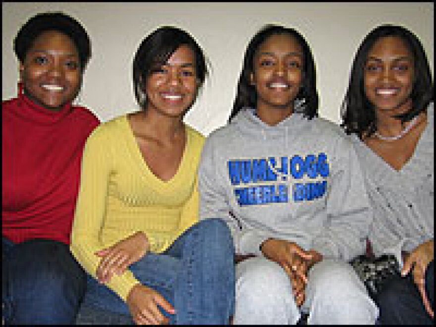 Keziah Tetteh (left), Aleesa Mann, Pha'lesa Patton and Jewel Burks sit out their lunch hour at Hume-Fogg Academic High, one of the city's premier magnet schools.