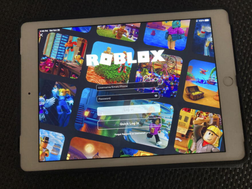 The gaming platform Roblox is displayed on a tablet, Oct. 30, 2021, in New York.  (Leon Keith/AP)