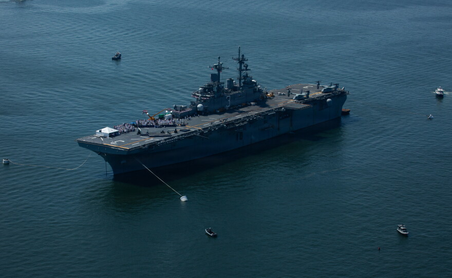 USS Kearsarge (transits the Hudson River for the Parade of Sail during the International Naval Review 250 in New York City.