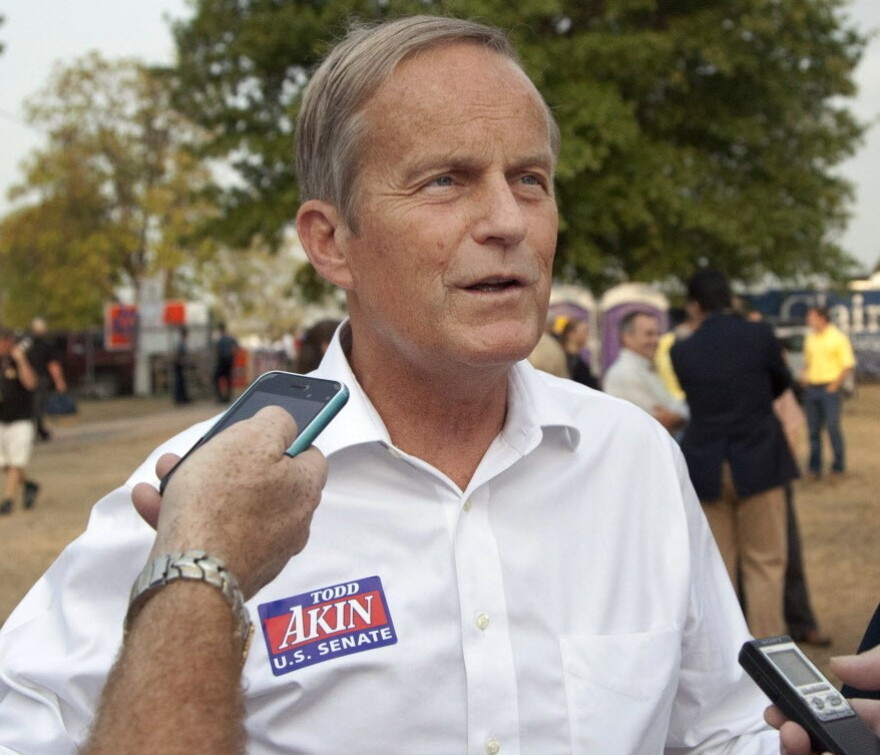 Rep. Todd Akin, R-Mo., talking with reporters at the Missouri State Fair last week.