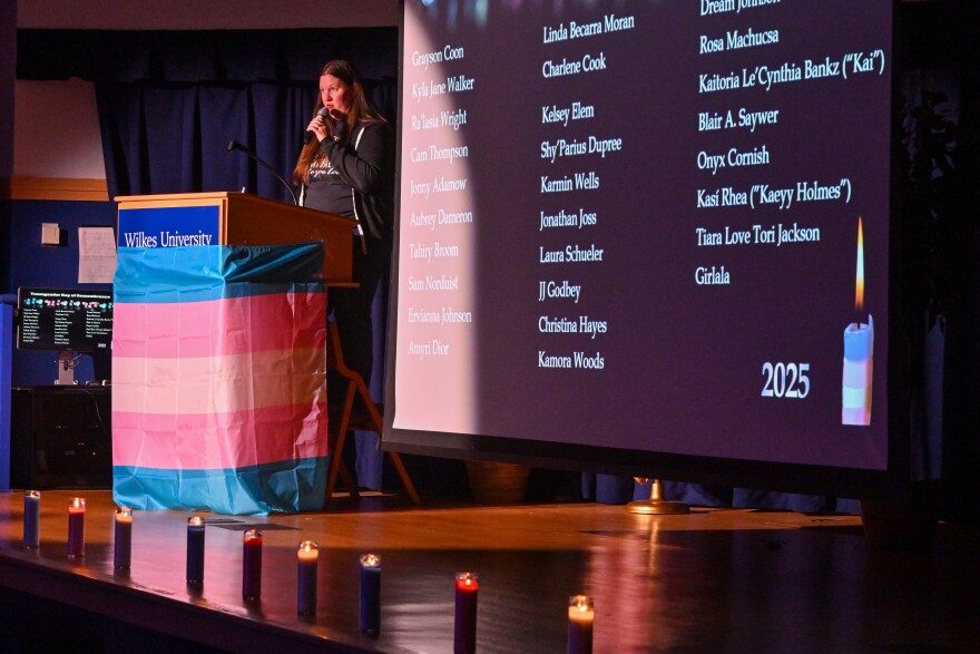 Nikki Berlew speaks at the Transgender Day of Rememberance NEPA at Wilkes University. She founded the local vigil in 2020.