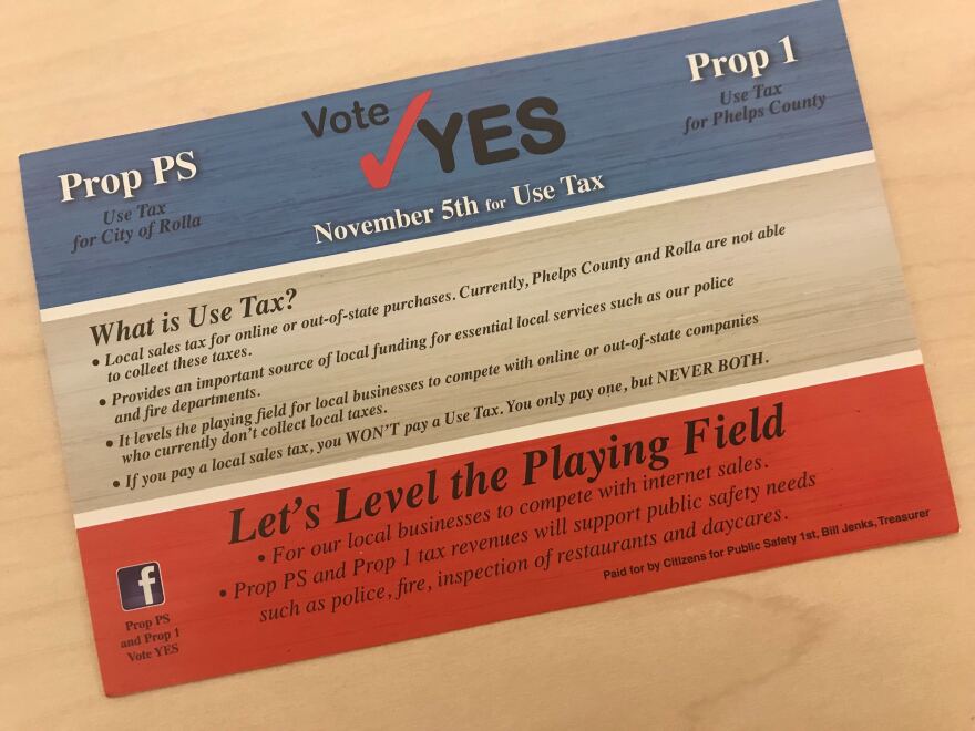A flyer encouraging voters to approve the use tax in Phelps County and the city of Rolla.
