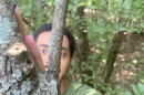 James Puentes of the N.C. Department of Agriculture points out a spotted lanternfly nymph on a tree during a workshop in Kernersville. PAUL GARBER/WFDD