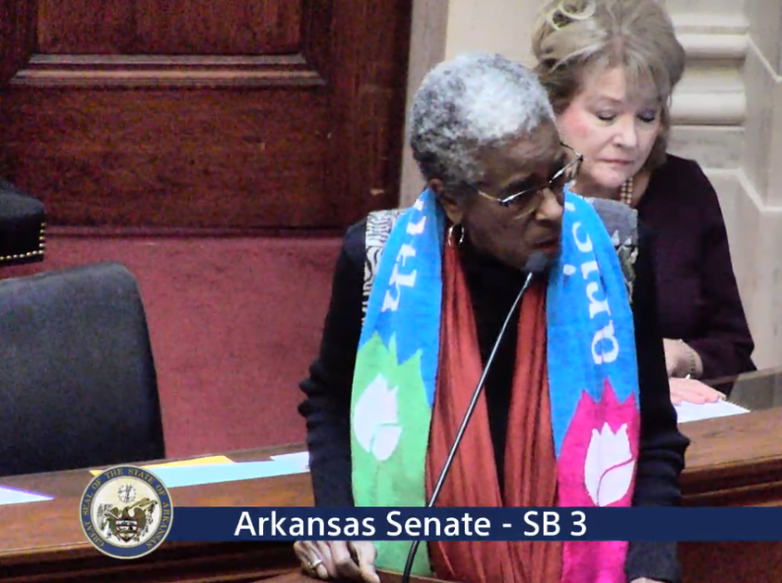 Sen. Stephanie Flowers (D-Pine Bluff) speaks out against the bill, calling it "not necessary and mean-spirited."